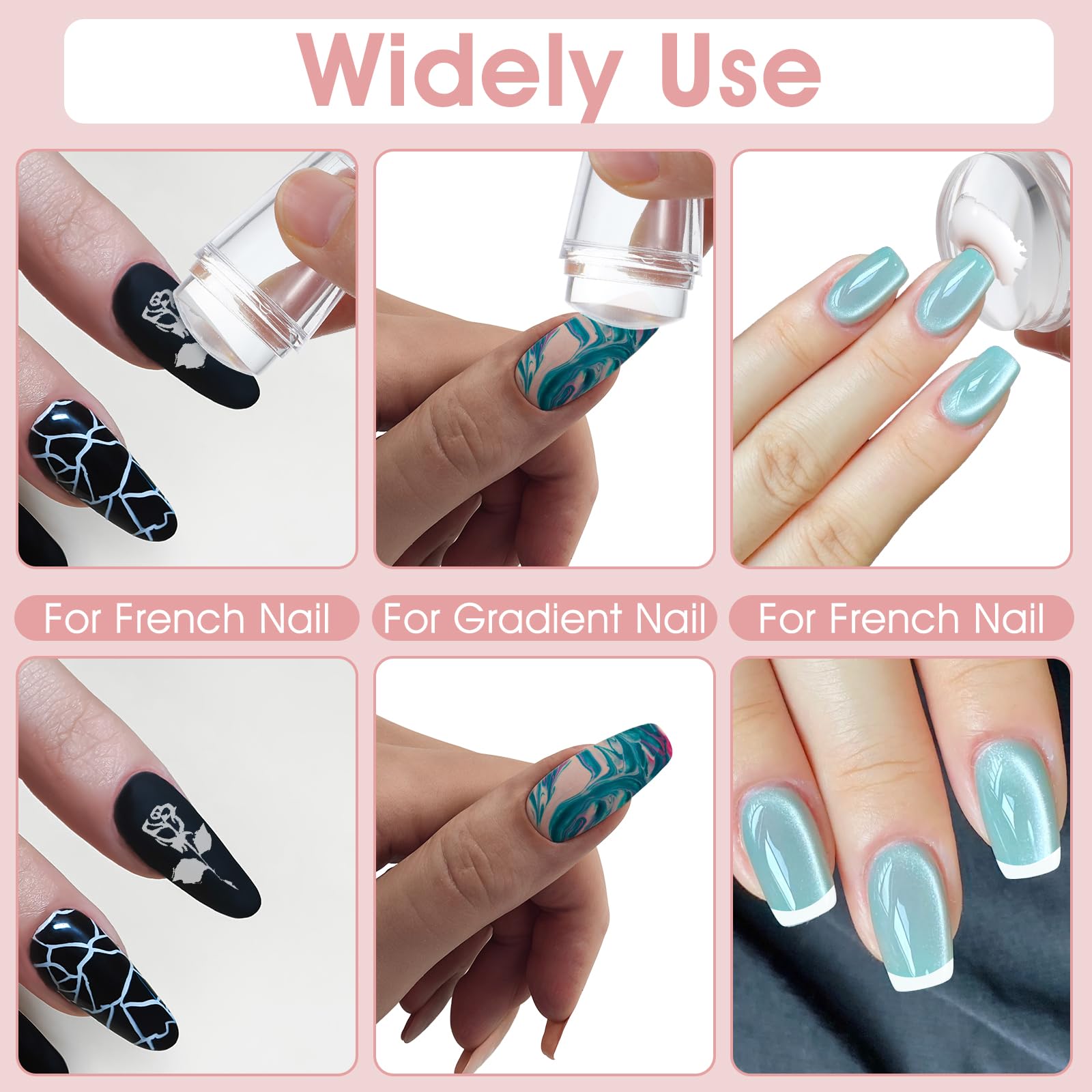 Sellos de uñas francesas JIYN, sello de doble punta de silicona con rascador para manicura DIY