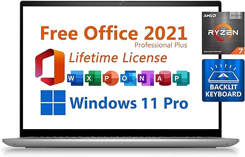 Dell Computadora portátil Inspiron 14 Business 2023, licencia gratuita de Microsoft Office 2021, pantalla FHD+ de 14 pulgadas, AMD Ryzen7 5825U, 32
