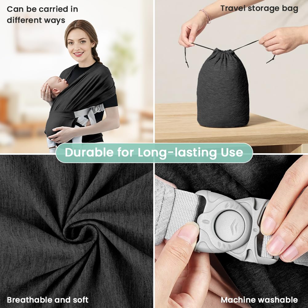 AOOWU Fascia Porta Bebe, Marsupio Neonato Ergonomico, Extra Morbido Fascia per Neonati in Cotone, Neonato Facile da Indossare, Fascia Neonato Adatto Fino a 15kg, Facilmente Regolabile