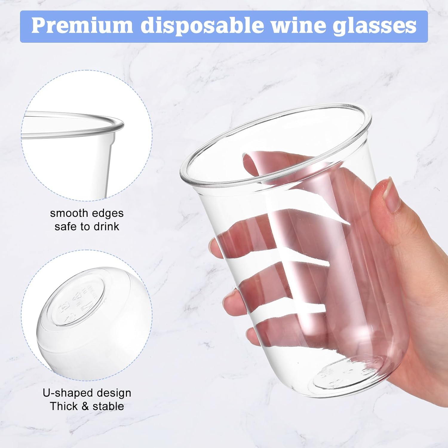 100 Pcs Plastic Stemless Wine Glasses Disposable Plastic Wine Glasses for Parties Weddings Birthdays Cocktail(Clear,16oz) - Image 4