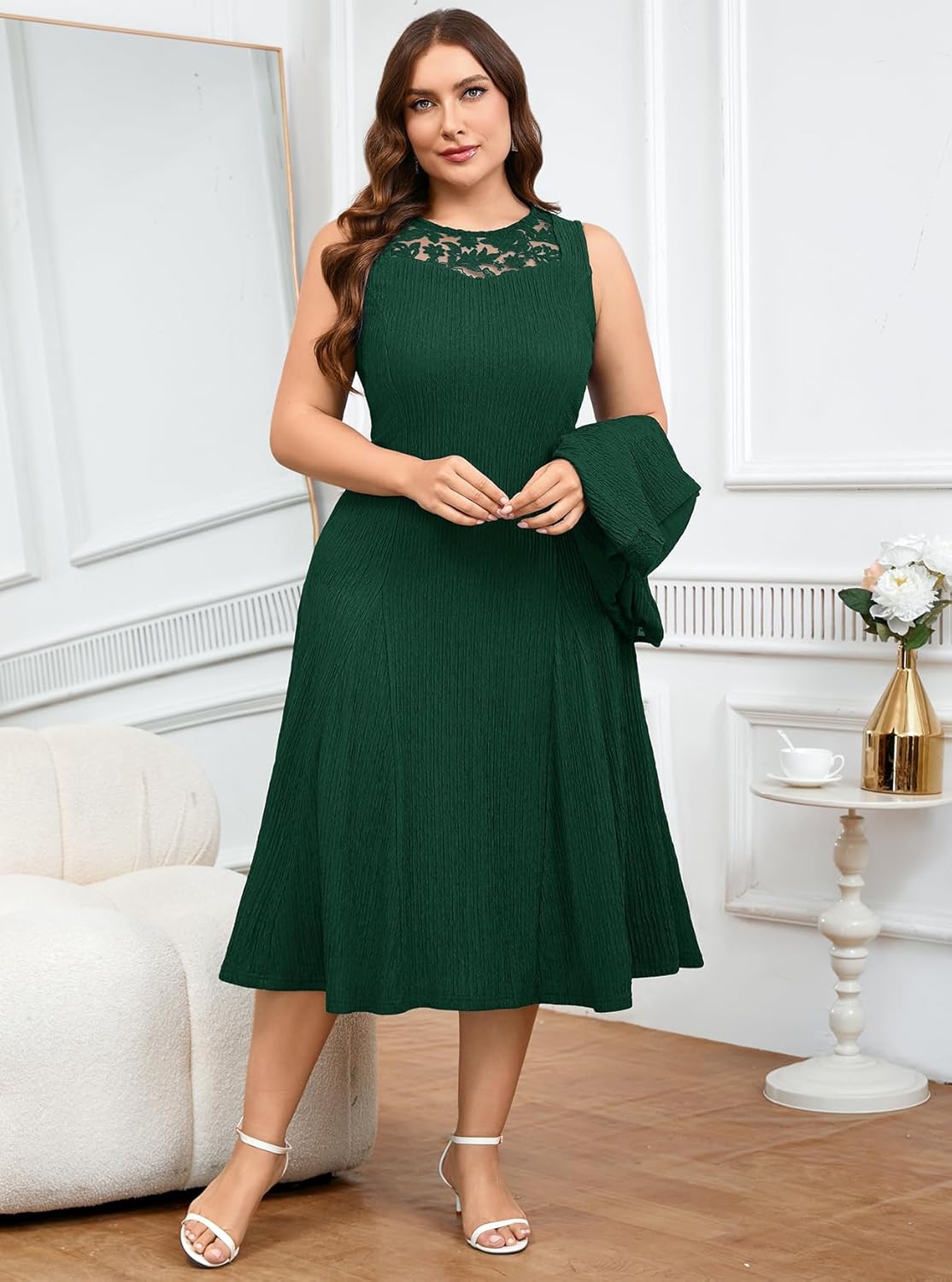 ZOMVA Plus Size Mother of The Bride Groom Dresses for Curvy Women 2 Piece Wedding Guest Dress with Jacket Tea Length - Image 3