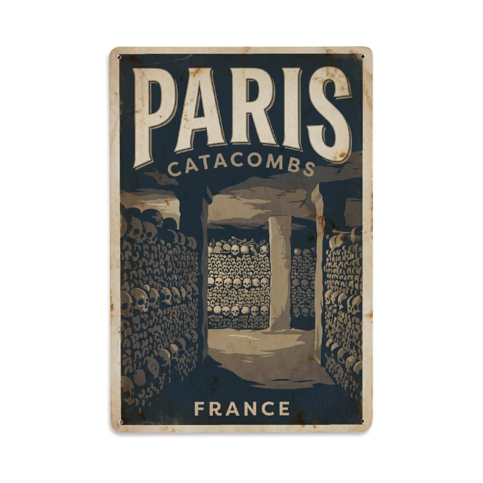 Vintage Travel Paris Catacombs Underground Rusted France Metal Tin Sign Plaque Wall Decor for Cafe, Club Bar, Office, Home Garden Metal Poster 8x12Inch
