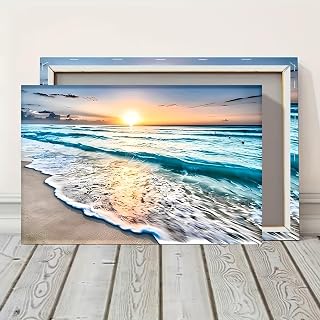 Ocean Sunset Beach Framed Canvas Wall Art Ready To Hang Prints For Home Decoration, Idea Gift For Living Room & Bedroom, Office, Festival Party