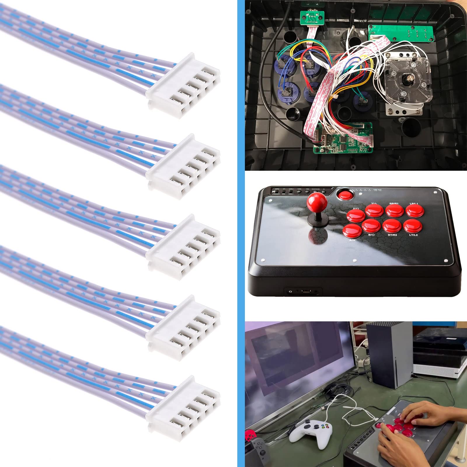 Lot De 2 Câbles De Connexion 5 Broches Vers 4,8 Mm - Pour Joysticks D'arcade 8 Broches Et Machines De Combat
