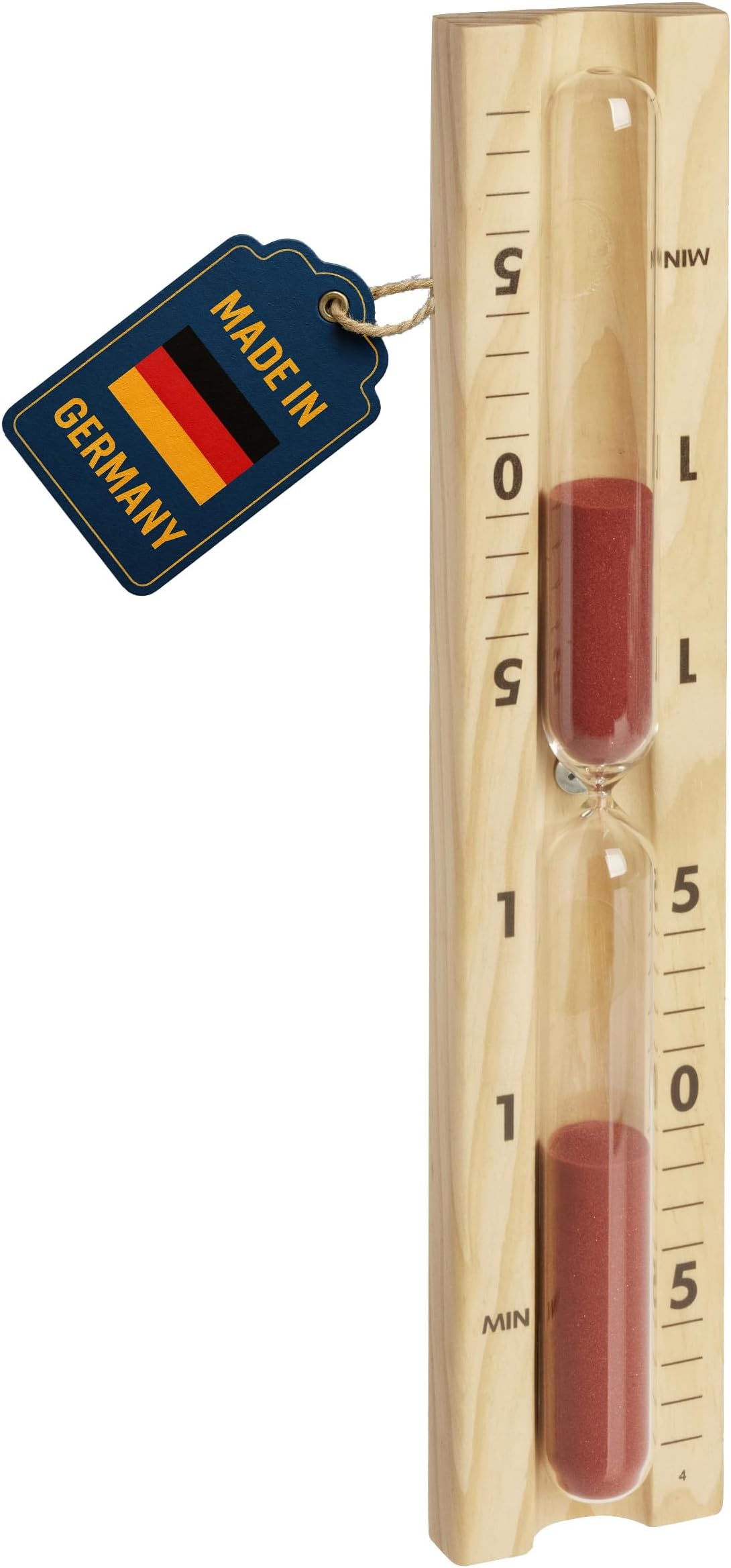 Dostmann 40.1058.11 Analogue Sauna Sand Timer 15 Minutes Made of Heat Resistant Materials Pine and Glass, Perfect as Sauna Accessory, Red Sand, Brown