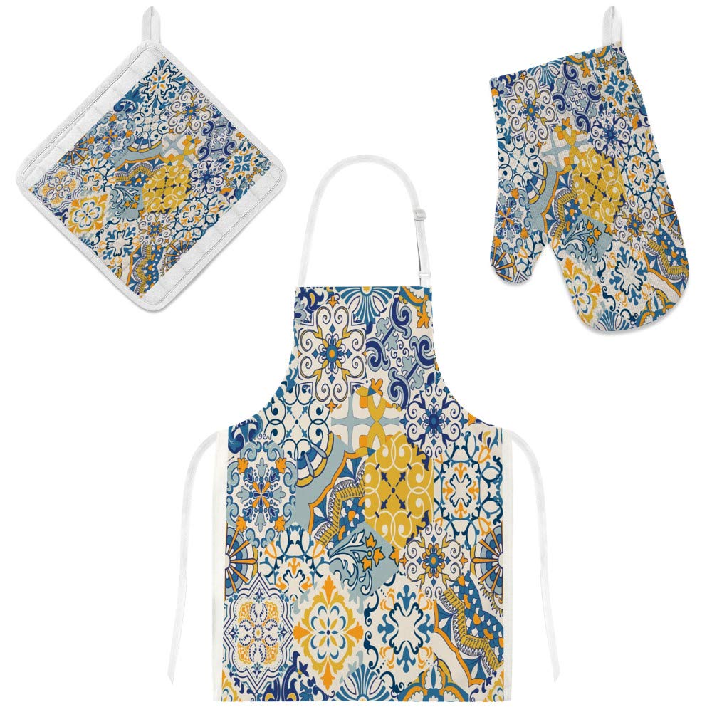 Tablier de cuisine motif arabe et ses gants pour cuisiner en couleur