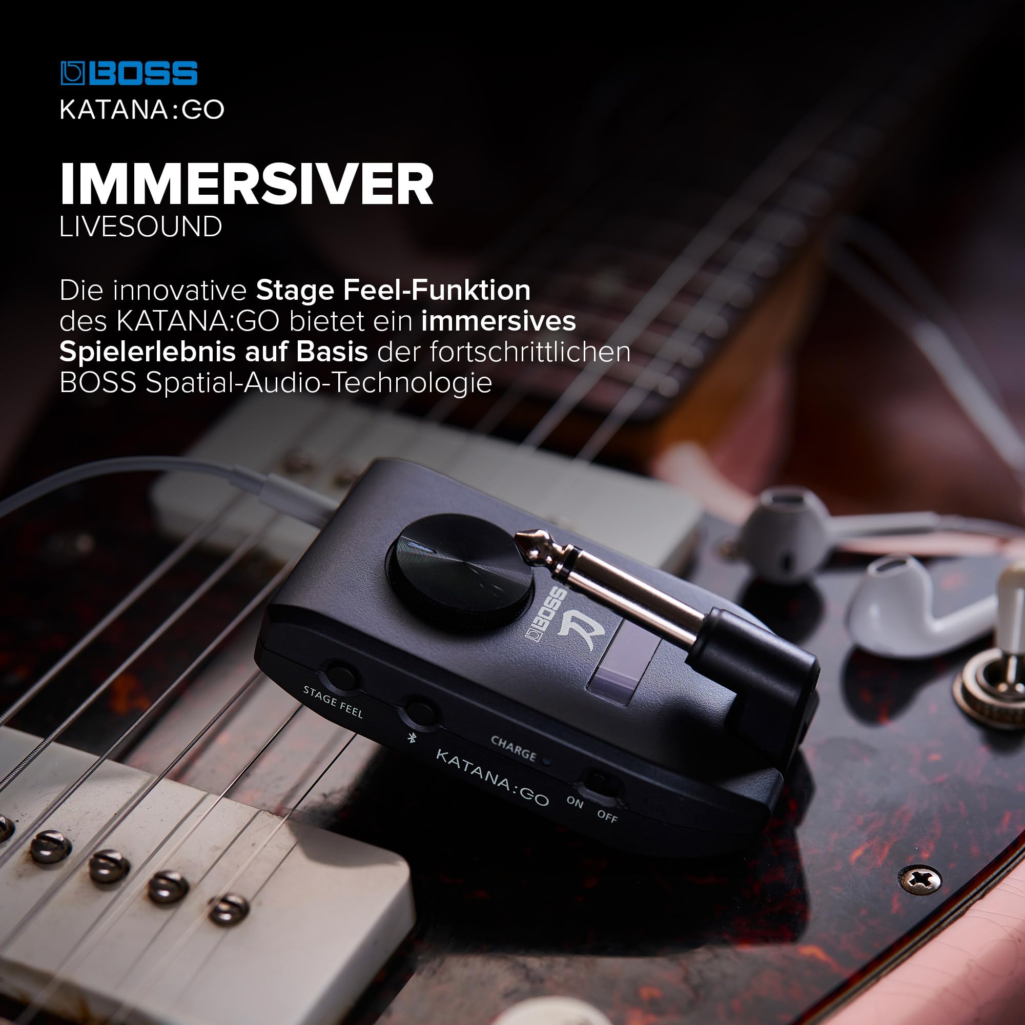 BOSS Katana:GO | Personal Headphone Amplifier für Gitarre & Bass | Spielfertige Sounds aus den Katana Bühnenverstärkern | Innovative Raumklangtechnologie | Bearbeite Sounds & streame Backingtracks