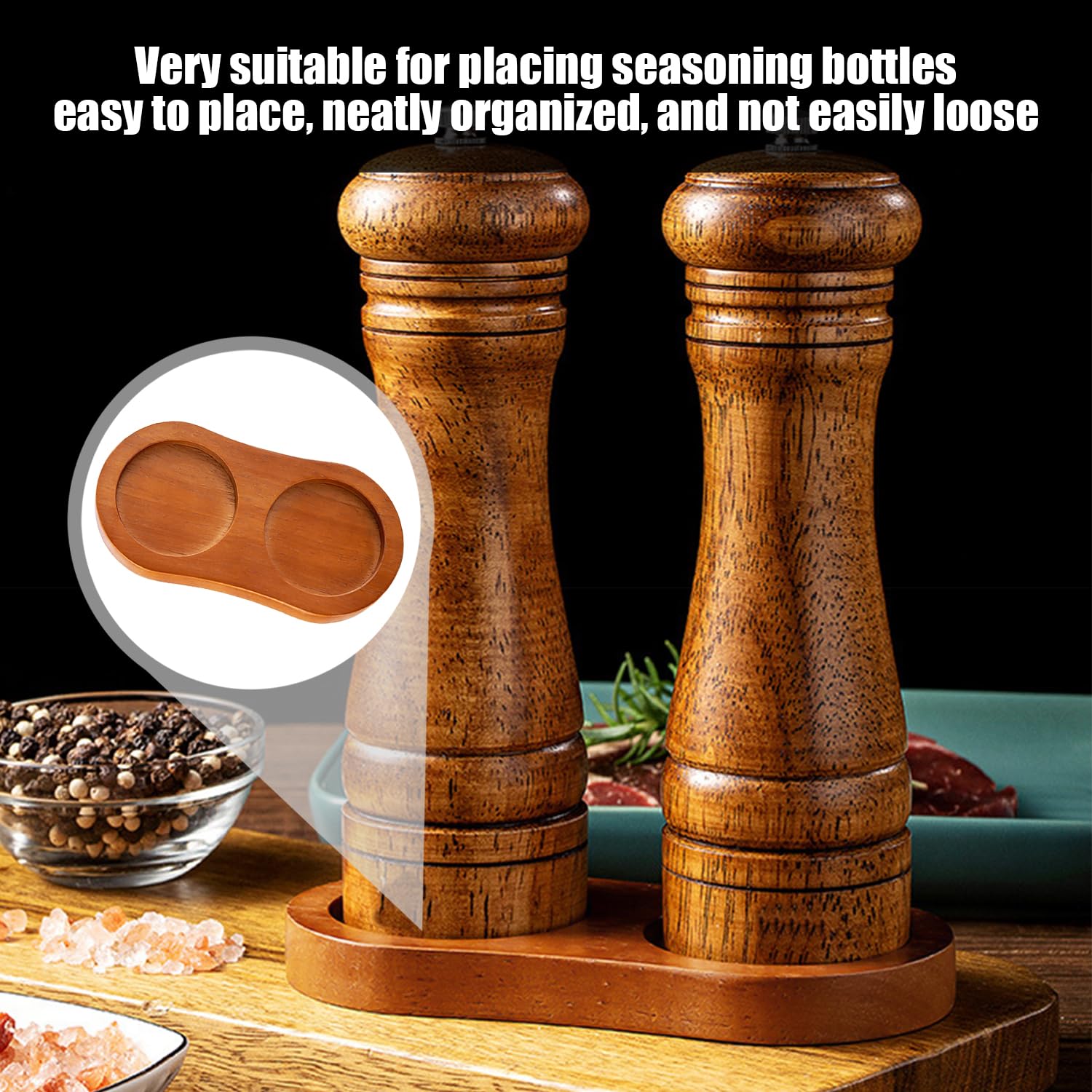 Vassoio Macina Sale E Pepe Da 2 Pezzi, Macina Sale E Pepe In Legno, Base Macina Pepe, Scatola Rotonda Sale E Pepe, Set Macina Sale E Pepe