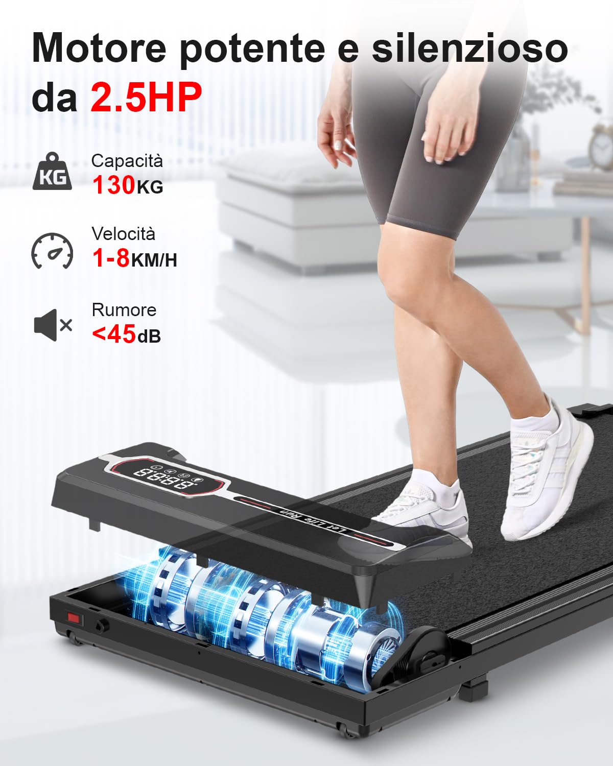 Tappetino Da Corsa Pieghevole 3HP Con Motore Brushless – Doppio Ammortizzamento, Display LED, Inclinazione Regolabile, Zona Corsa 102x39 Cm, Carico 136 Kg, Silenzioso E Salvaspazio