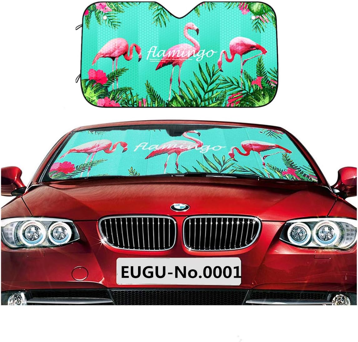 EUGU Car Windshield Sunshade,Flamingo Heat Shield Sun Visor Keep Vehicle Cool,Thicken 5-Layer UV,Blocks 99% UV Radiation and Protects Interior…