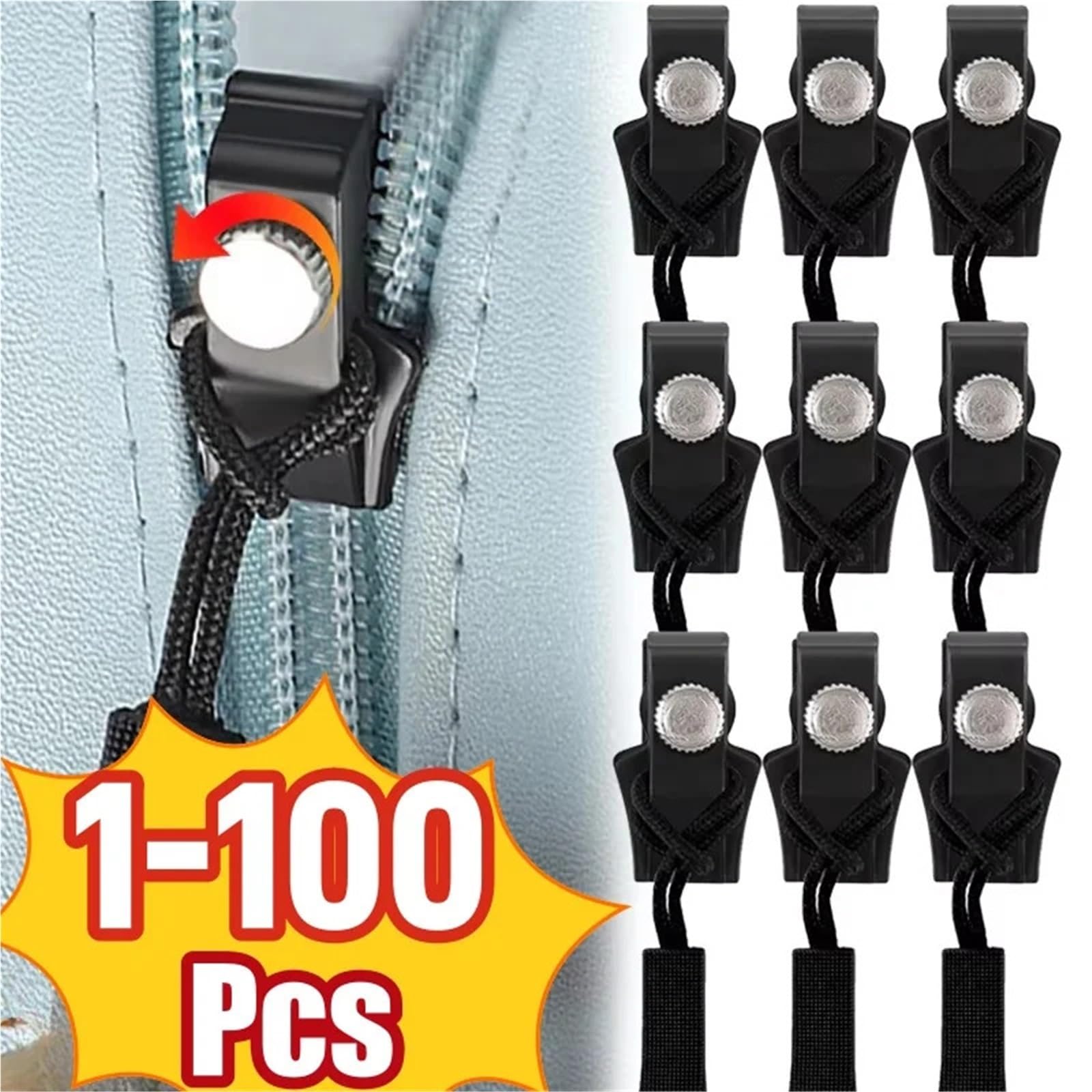 Abnehmbarer Reißverschluss-Schieber Zipper Repair Kit Detachable Slider Pull For Jackets Luggage Bags Non-Slip Metal Zip Head DIY Sewing Supplies(100PCS,S)