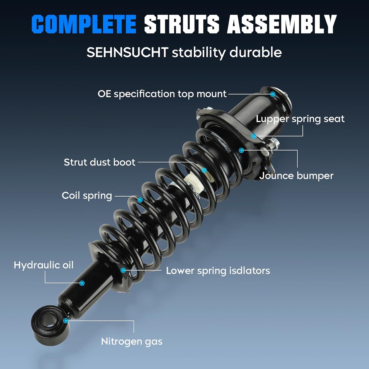 Rear Spring Strut Shock Absorber for Toyota Corolla (Excludes XRS SubModels) 2003-2008, for Toyota Matrix 2003-2008, for Pontiac Vibe 2003-2008, Coil Assembly Replace for 171373L, 171373R