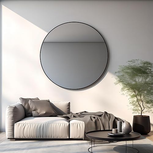 Miniatura 6 de Growsun Espejo redondo grande de 48 pulgadas, espejo de baño para pared, espejo redondo con marco de metal para chimenea, decoración de pared de