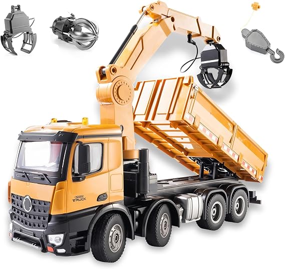 Remote controlled dump truck large 18.8 inches (48CM) 1:14 vehicle model three in one grab head replaceable construction transport vehicle remote control model Suitable for adults 14+ (dual battery)