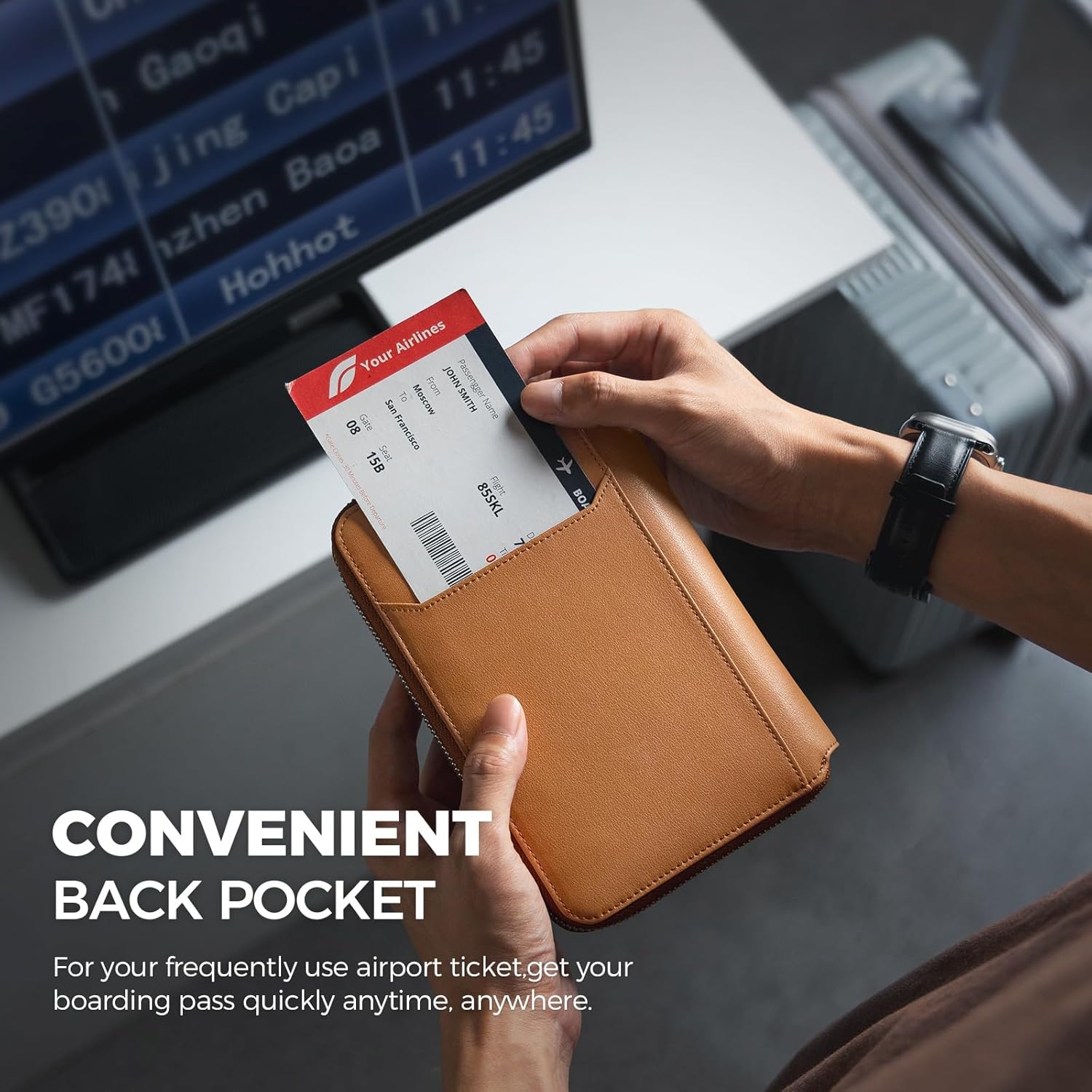 VULKIT Leather Passport Holder for 4-8 Passports Family RFID Blocking Passport Wallet with Zipper Travel Documents Organizer for Men or Women (Brown)