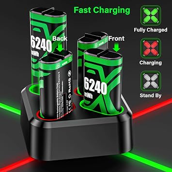 4x6240mWh Xbox Battery Pack with Charger and 2x4800mWh Xbox Controller Battery with 4 Covers for All Xbox Controller