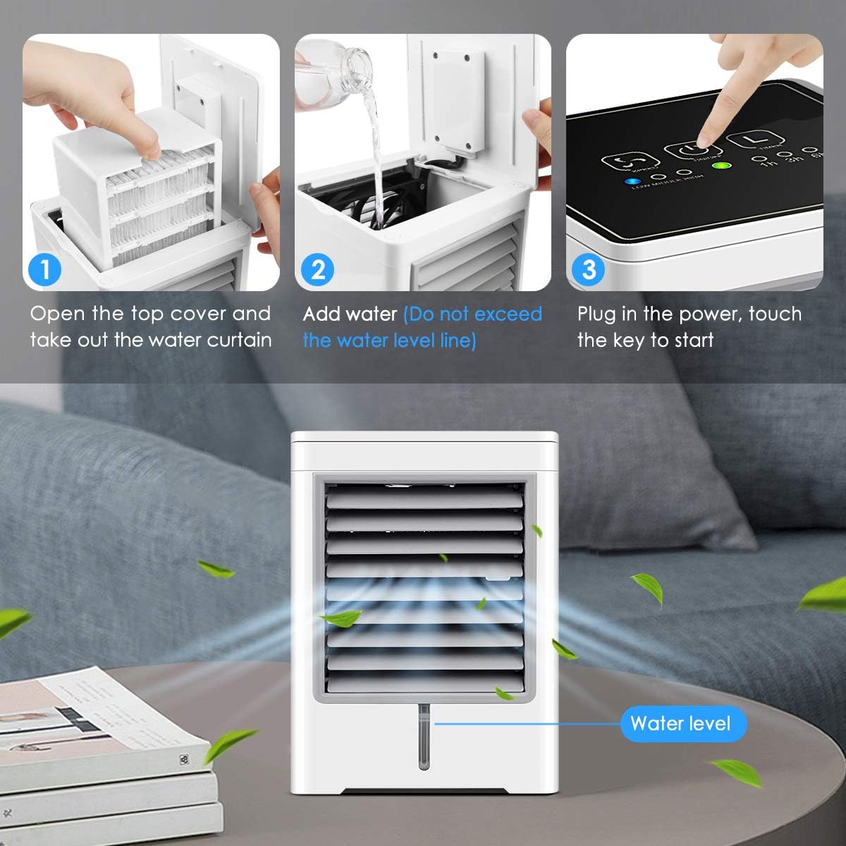 Portable Space Air Conditioner, Personal Air Cooler - 3 in 1 Mini USB Air Conditioner, Purifier, Sterilizer, Humidifier, 3 Speeds Mini Air conditioner Fan with Timing Function for Home Room Office
