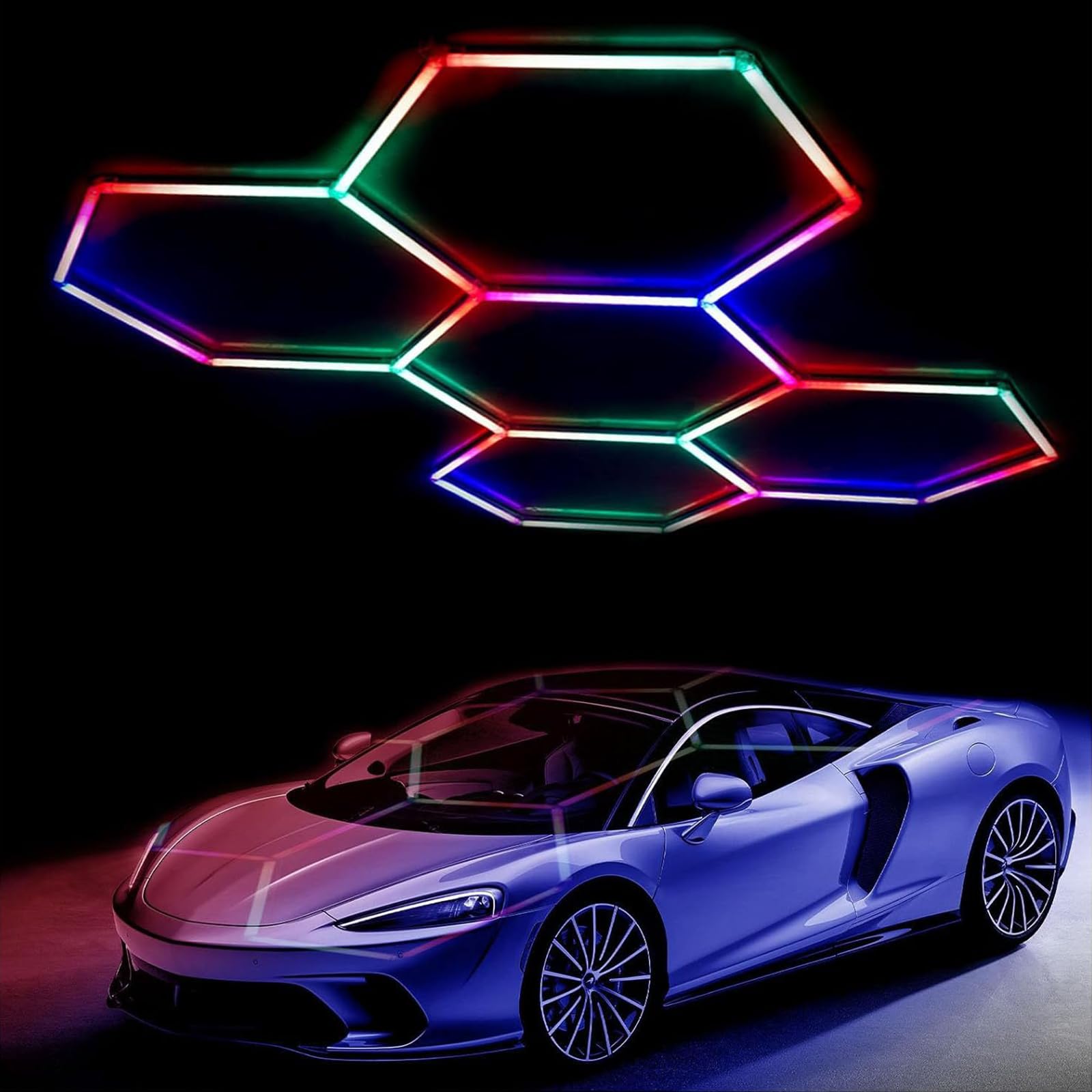 Enwemahi Multicolor Hexagon Led Garage Lights, Rgb Color Changing Honeycomb Lights - Auto Shop, Gym, Workshop 5 Pack