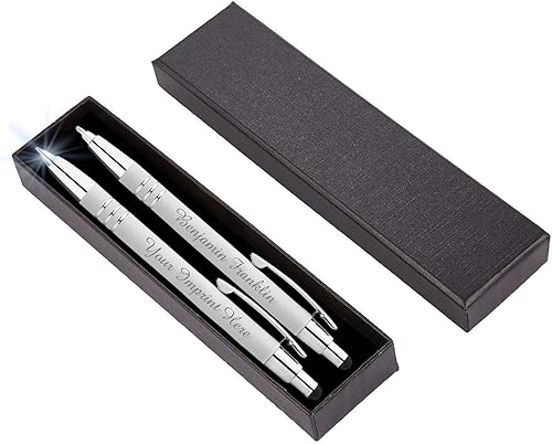 Miniatura 10 de Express Pencils - Juego de bolígrafos personalizados de regalo - Paquete de 2  Linterna LED de metal suave al tacto con caja de regalo  Bolígrafo de