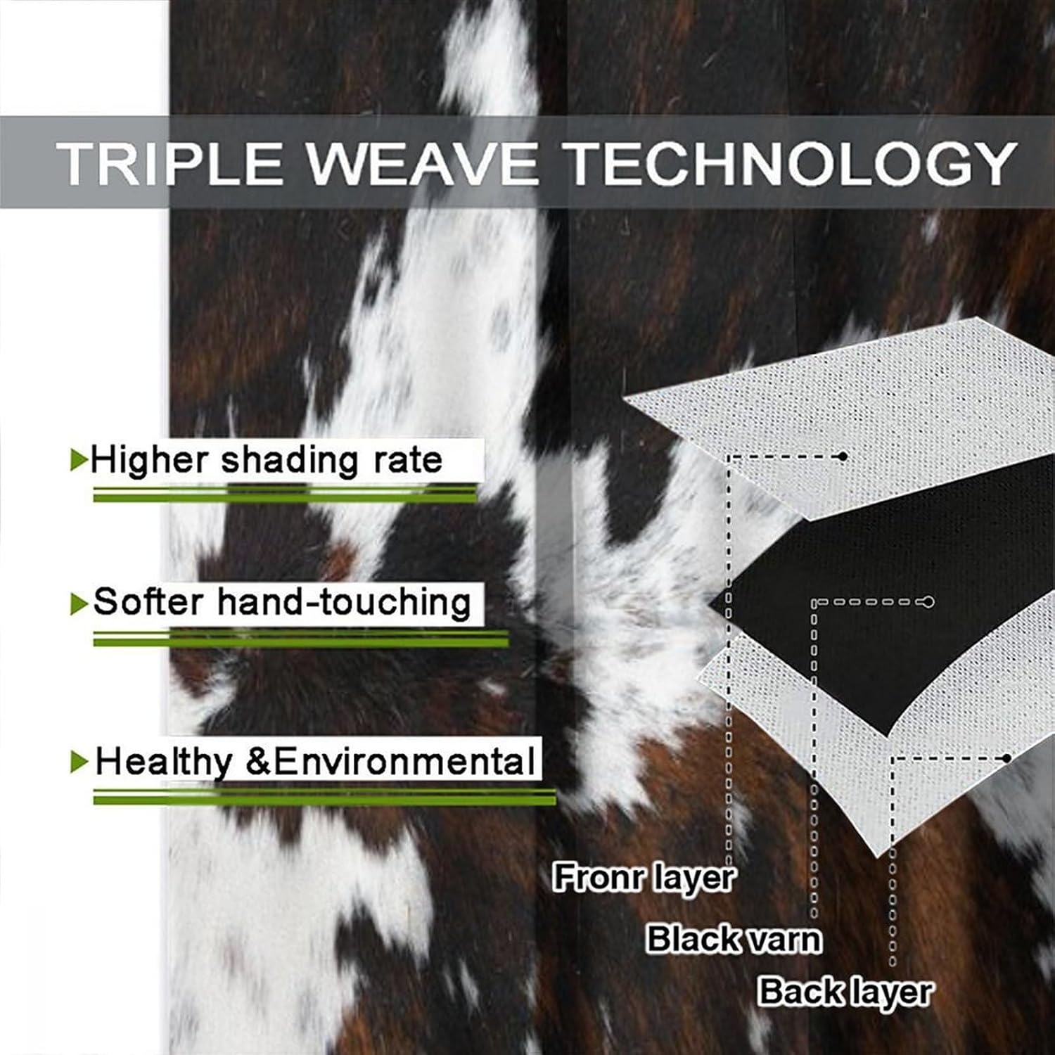 Cow Fur Print Curtains Wild Western Rustic Farmhouse Animal Skin Cowhide Rod Pocket Blackout Window Drapes for Bedroom Living Room Kitchen Cafe Decor W21xL44inx2 Decor - Image 6