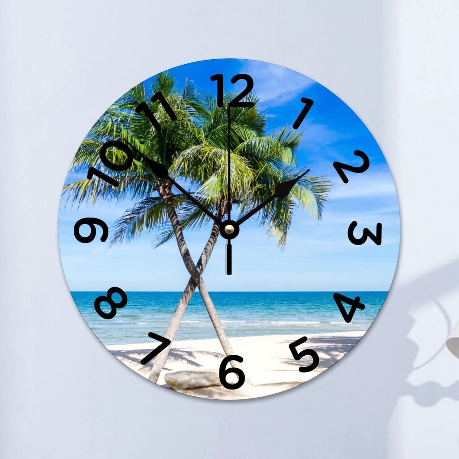 Horloge silencieuse sans tic-tac ronde motif palmier 38cm