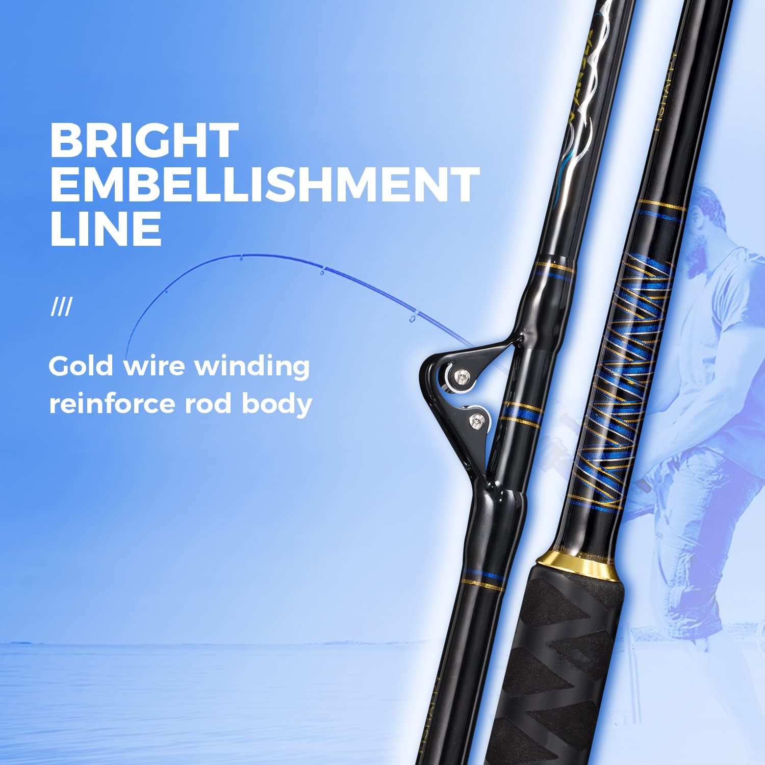 Trolling Rod Saltwater Offshore Heavy Roller Rod Bent Butt Trolling Rod Big Game Conventional Boat Fishing Pole Heavy Duty Fishing Rod 5'1''/ 6'