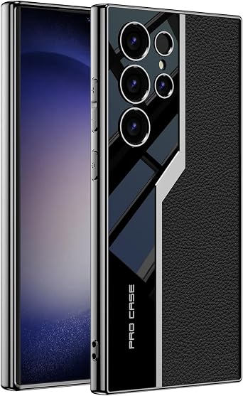 Lunivop for Samsung Galaxy s24 Ultra Case TPU Frame &Back PU Leather Cover Slim Silicone Funda para S 24 Ultra 6.8 5G 2024 Shockproof Best S24Ultra Phone Cases Black