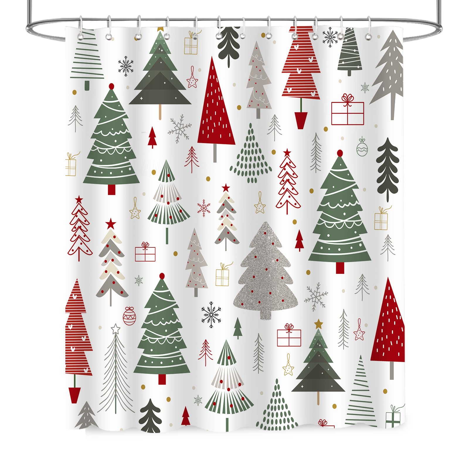 APROPHIC Weihnachtsduschvorhänge, Farbige Weihnachtsbaum Duschvorhänge mit 12 Haken, Wasserdicht, Langlebig, 180x180 cm