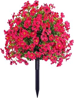 Violet & Mixed Color Artificial Flower Arrangements for Garden Decoration - UV Resistant Faux Plants with Ground Stake for Outdoor Yard, Patio, Walkway, and Cemetery Decor (Hot Pink)