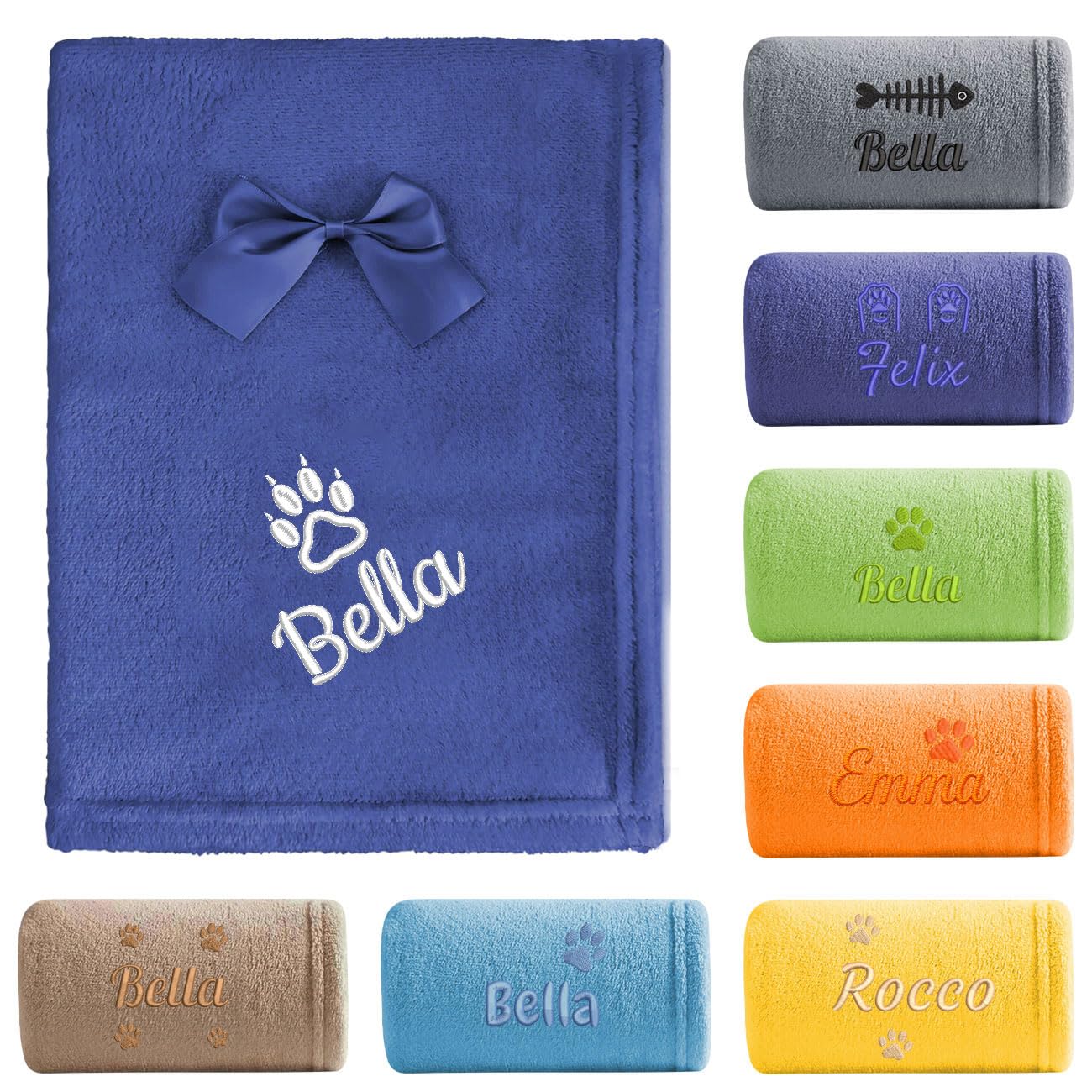 saguinus imperator Custom Embroidered Pet Blanket with Name, Personalized Flannel Fleece Dog Blanket for Crate Training or Sofa (Navy Blue, Small)