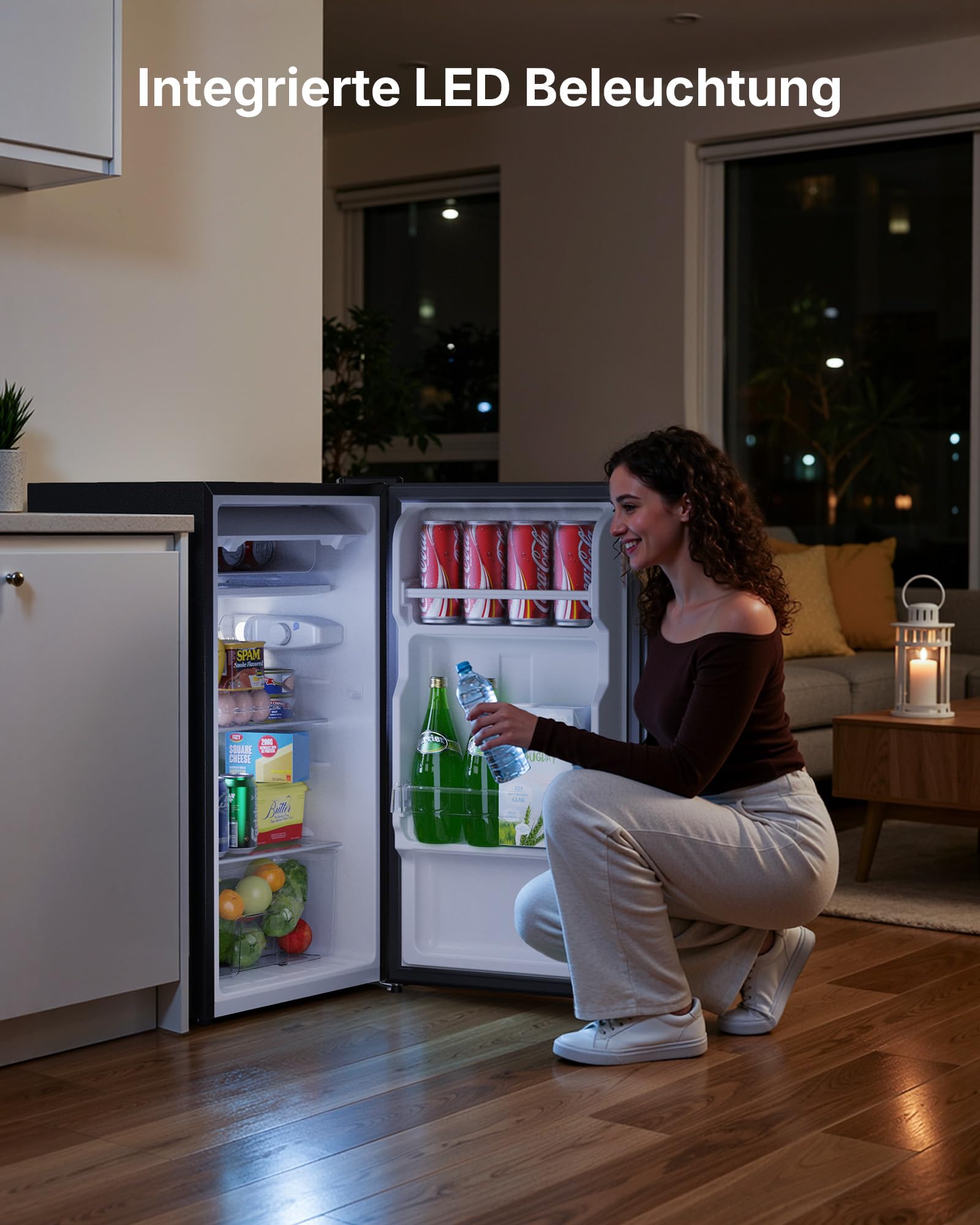 Upstreman CR85 Kühlschrank 85L Ohne Gefrierfach 0-12°C 5-stufige Temperaturregelung LED-Beleuchtung 39 dB Leise Energiesparend