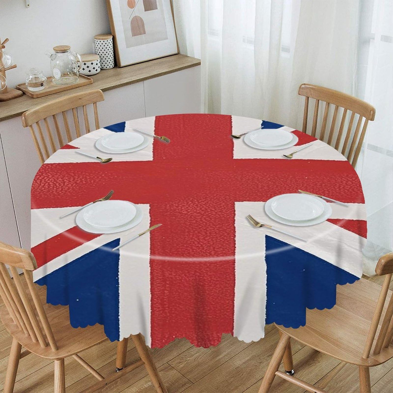 VstaDank British Flag Round Tablecloth 60 Inch Easy to Clean Circle Table Cover Thick Decorative Round Polyester Table Cloth for Dining Kitchen Party Farmhouse Outdoor