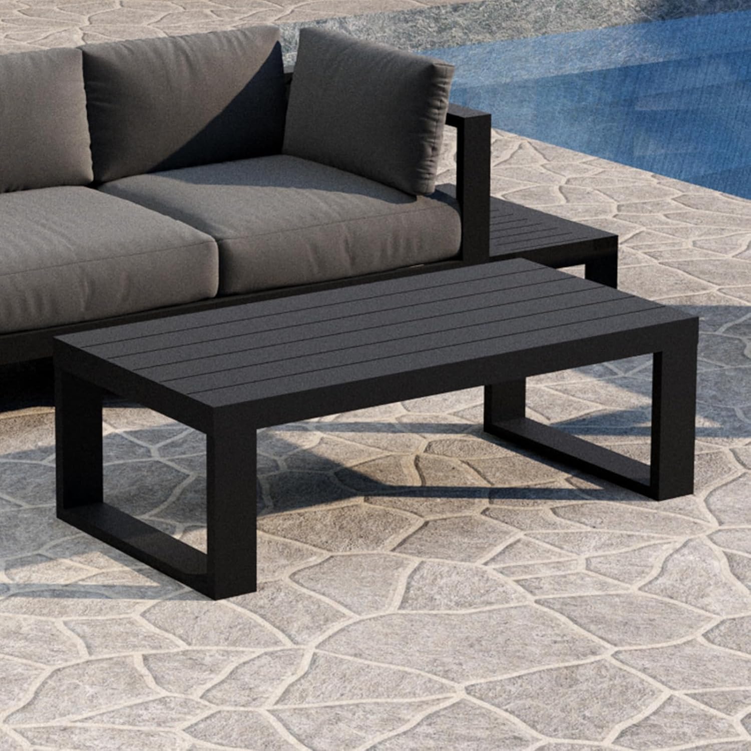 Patio Coffee Tables All-Weather Outdoor Aluminum Rectangle Coffee Table Outdoor Furniture for Garden, Balcony, Grey