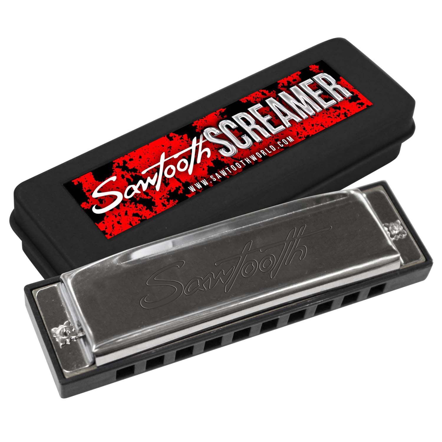 SawtoothST-HARP-SCREAM-C Screamer Chrome Plated Harmonica, Key of C with Case and Cloth