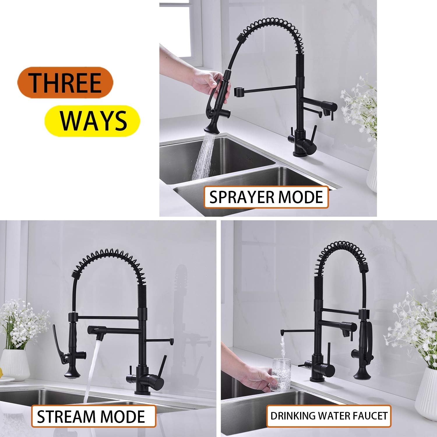 Onе-Dау Sаlе: Uр tо 40% оƒƒ Avola Kitchen Faucet, Drinking Water Kitchen Sink Faucet, Handsfree Design Matte Black Kitchen Faucet with Sprayer, 360 Degree Swivel Pull Down Kitchen Faucet