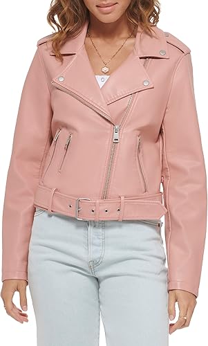 Levi's Chaqueta de moto de piel sintética con cinturón para mujer (talla regular y grande)