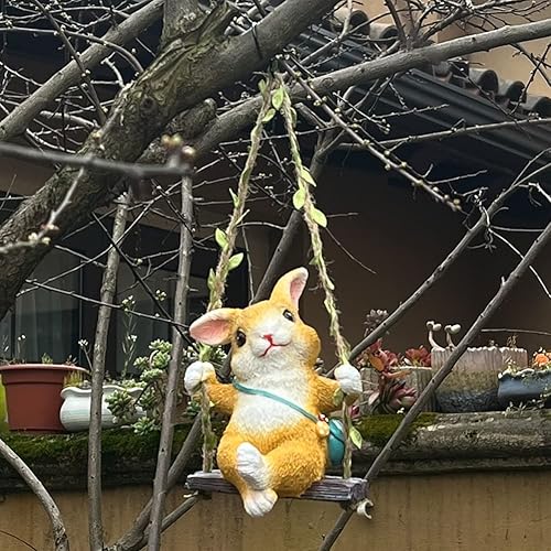 Miniatura 6 de WAYUTO Adorno de estatua de conejo para jardín, hamaca colgante decorativa, figuras de animales, linda figura de conejo de resina, divertida