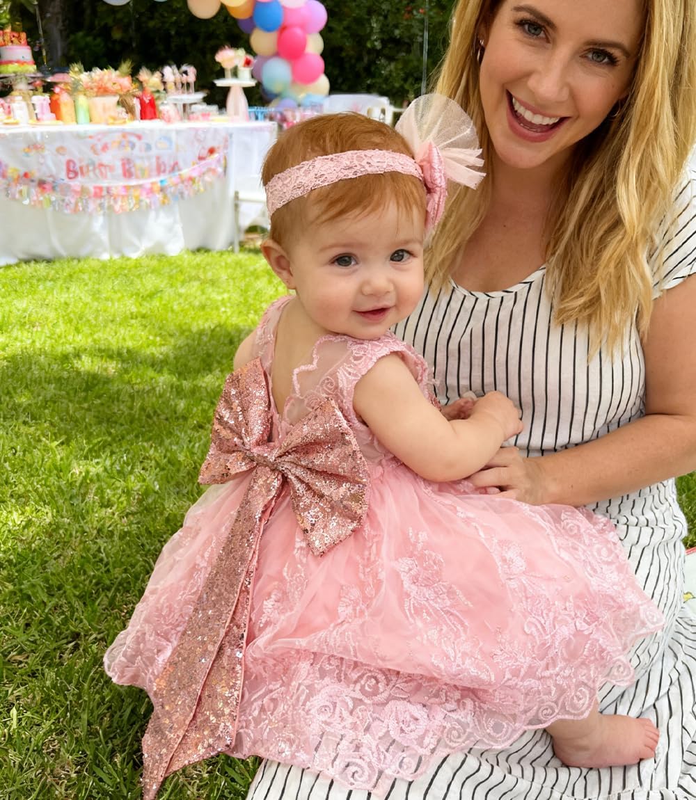 LZH Baby Girls Ruffle Lace Backless with Headwear,Bowknot Flower Dresses Pageant Party Wedding Baby Girl Christmas Dress