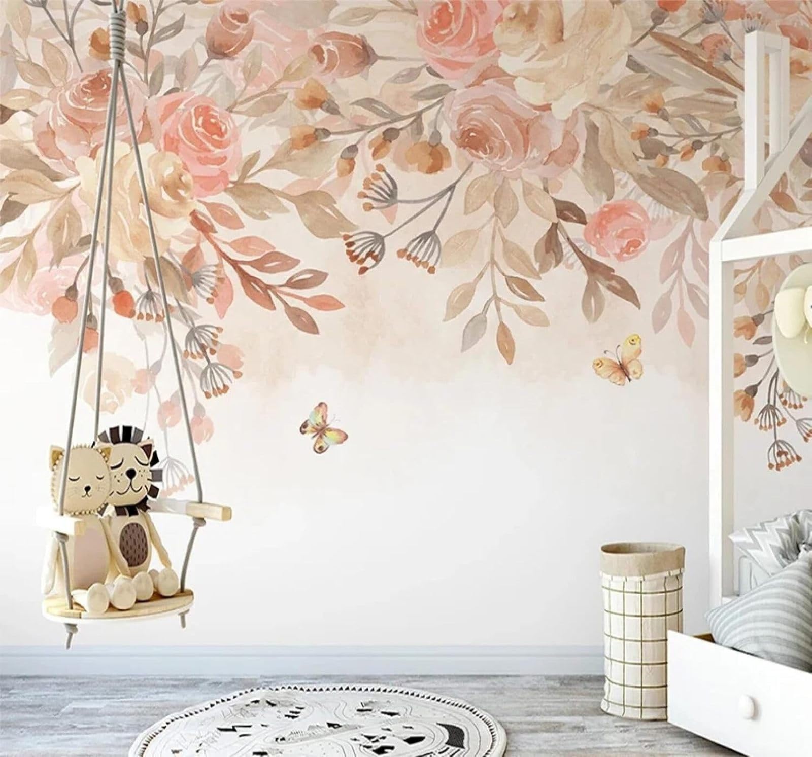 XLMING Hand Drawn Watercolour Plants Flowers Butterflies 3D Wallpaper Luxury Silk Study Dining Feature Sofa Grey Bedroom Living Room Tv Decorative Wall-150cm×105cm