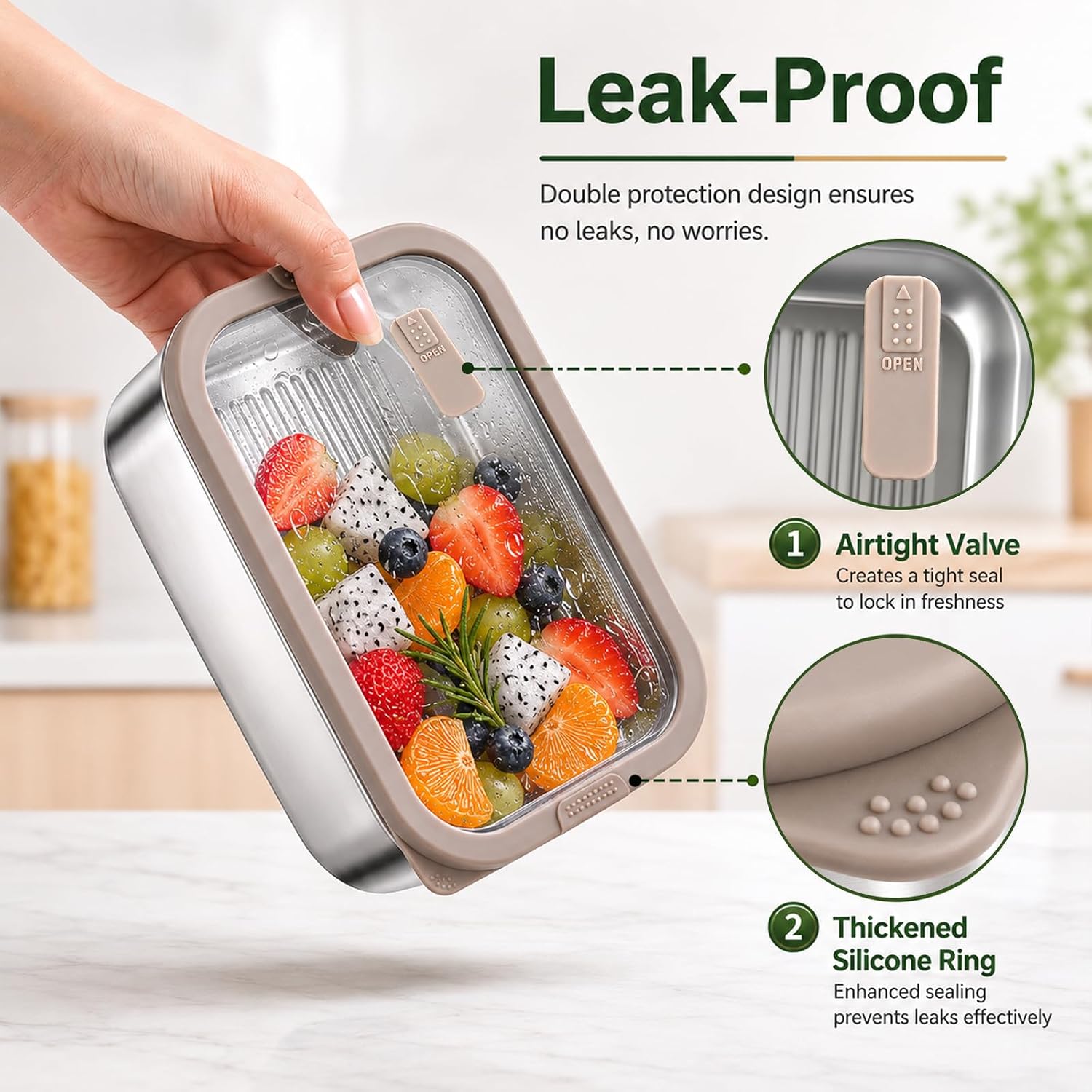 Stainless Steel Bento Lunch Box Food Container with Glass Lids, 4 Pcs image 4