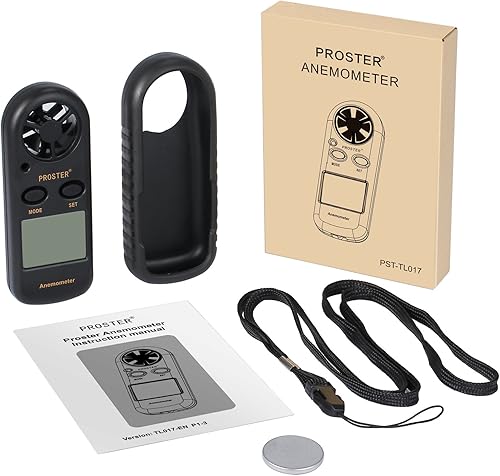 Miniatura 7 de Proster Medidor de velocidad de viento portátil, medidor de viento portátil, termómetro de flujo de aire con retroiluminación LCD para surf, cometa,