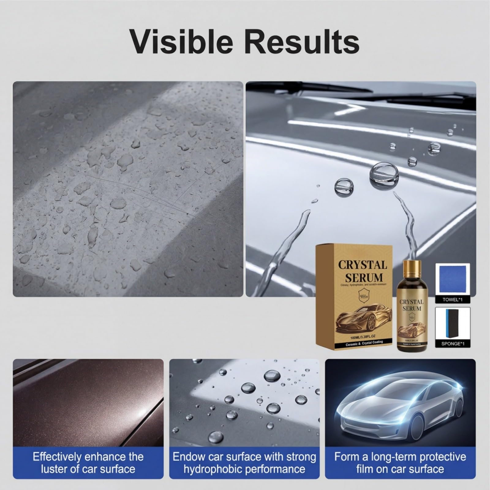 Ceramic Car Coating Kit - Kryształowe Serum, 9H Hardness High Gloss Auto Detailing DIY Coating, do ochrony lakieru samochodowego, agenta szybkiego efektu powłoki do lakieru, szkła i koła