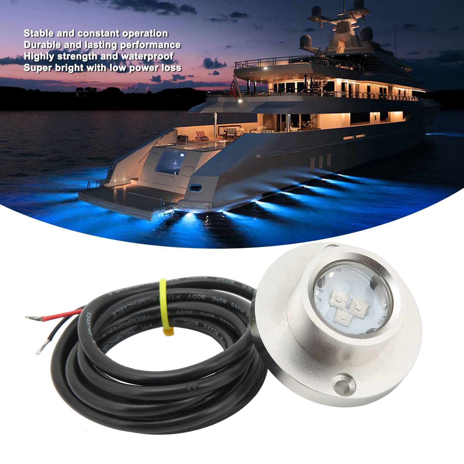 Yctze Luce Subacquea LED Marina DC 12V 24V in Acciaio Inox - Indicatori di Direzione per Barche, Yacht, Illuminazione Posteriore (Blu)