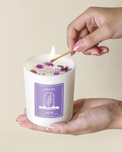 Miniatura 5 de AOOVOO Velas perfumadas de lavanda para mujeres - Vela de aromaterapia con cristales en el interior, velas de soja de 10 onzas para el hogar