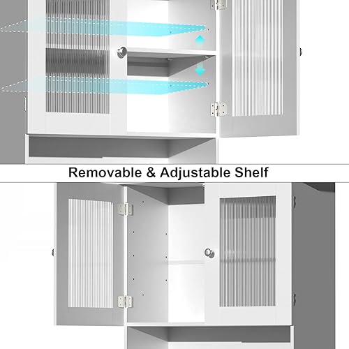 Miniatura 5 de Tohomeor Gabinete de pared para baño con toallas bar botiquín de madera con puertas arílicas esmeriladas armario de almacenamiento montado en la