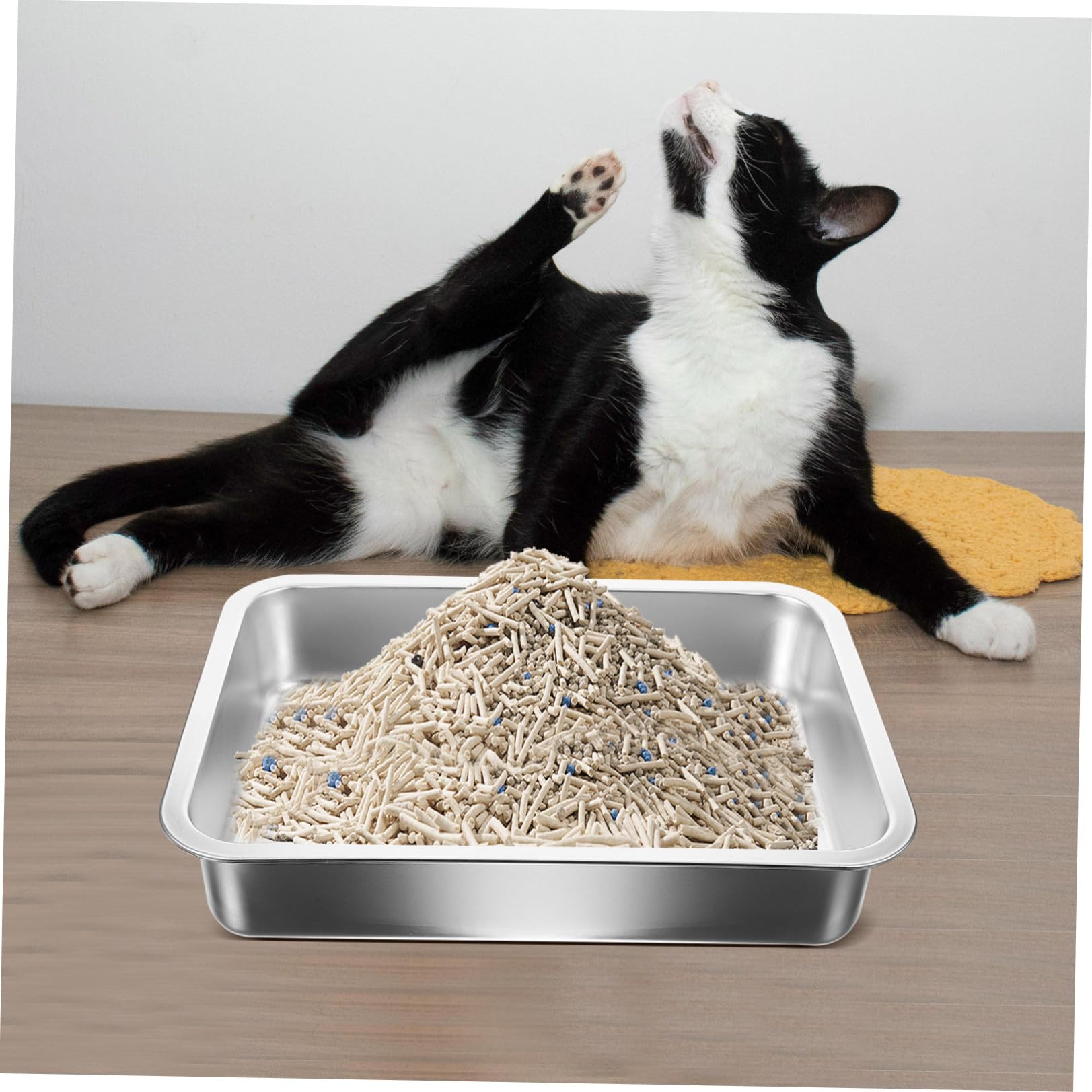 Abaodam Edelstahl Katzentoilette Offen 36x27x7cm Katzenklo ohne Löcher Rostfrei Große Katzentoilette für Kätzchen und Reisen