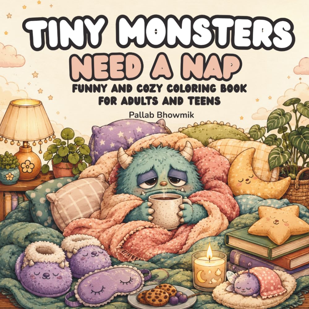 Tiny Monsters Need a Nap: Funny and Cozy Coloring Book for Adults and Teens (Tiny Monsters Coloring Books)