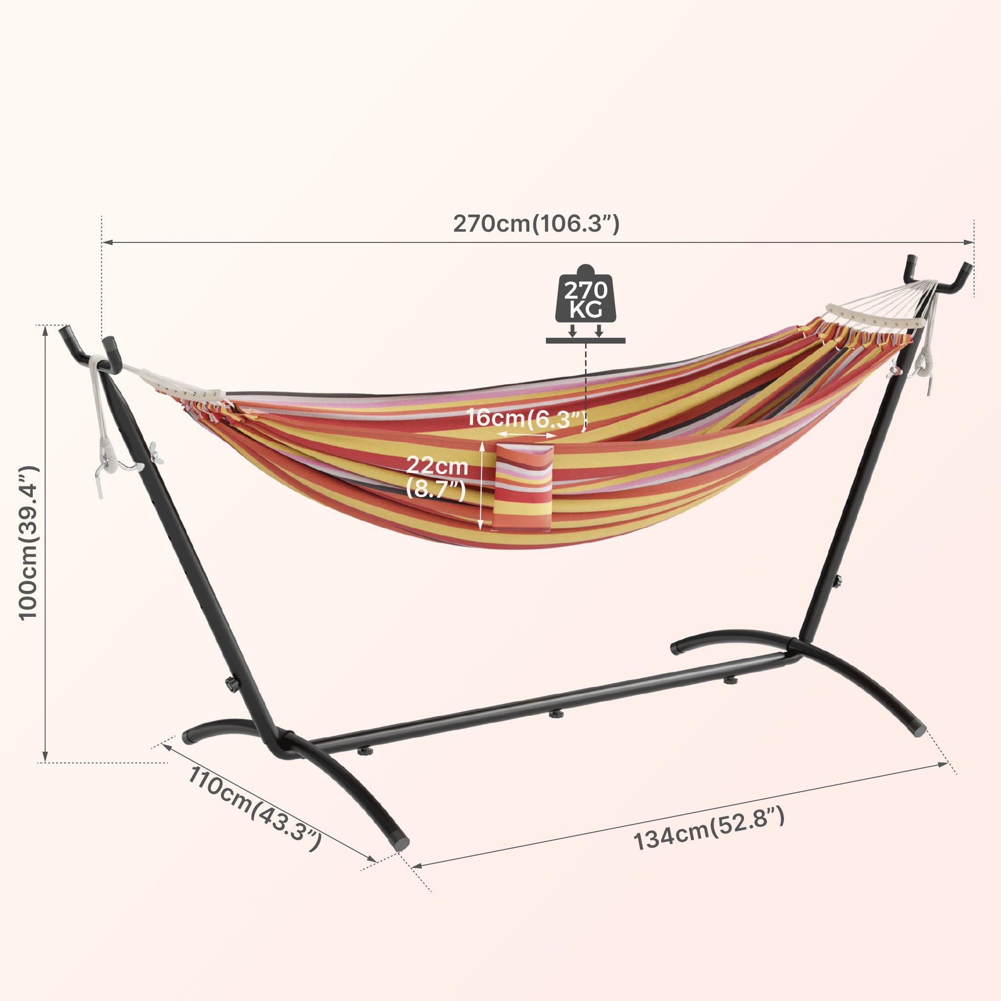 Mondeer Hängematte mit Gestell, Doppel Hängematte Outdoor mit gebogener Holzstange und Tragetasche für 2 Personen, 270 kg Tragfähigkeit, für Indoor Balkon Terrasse Garten (Rot)