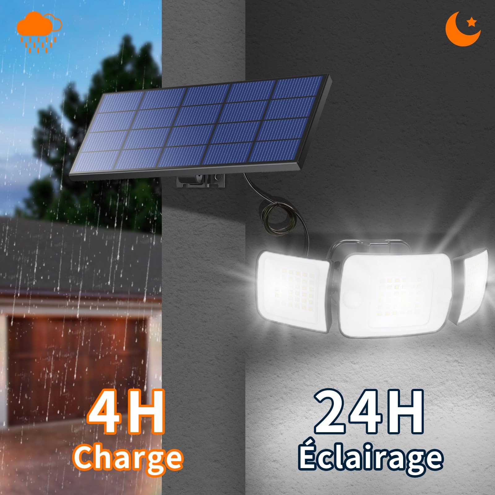 Intelamp Lampes Solaires d'Extérieur avec Télécommande, Éclairage Solaire Extérieur Waterproof, Panneau Indépendant, 4 Modes 270° Grand Angle, 2.7m Câble