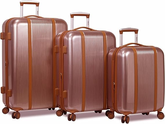 review Dejuno Monroe New Generation 3-Piece Hardside Spinner TSA Lock Luggage Set, Rose Gold, One Size